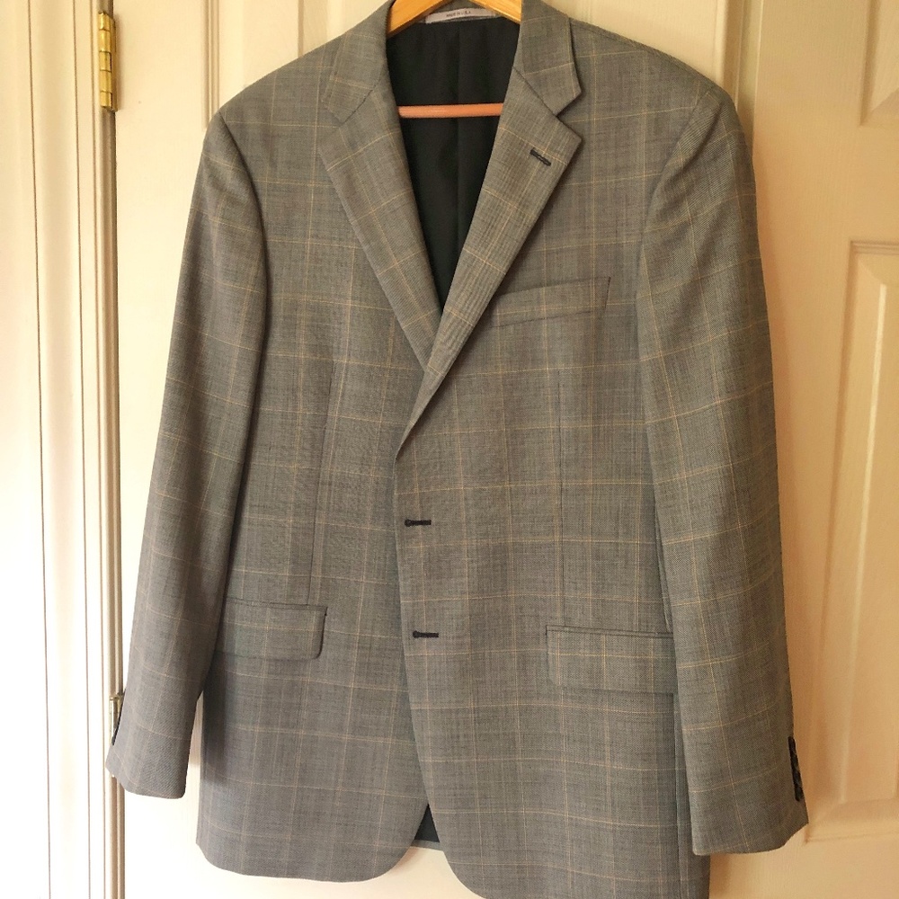 U.S.A. Made Hickey Freeman "Milburn" Windowpane Wool Sport Coat - 44L